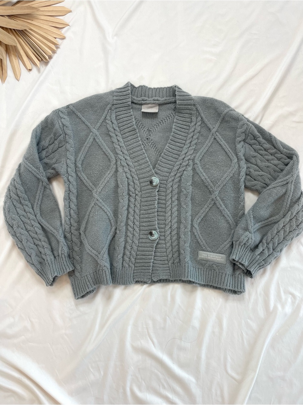 Taylor Swift The Tortured Poets Department TTPD Grey Cable Knit Cardigan Sweater